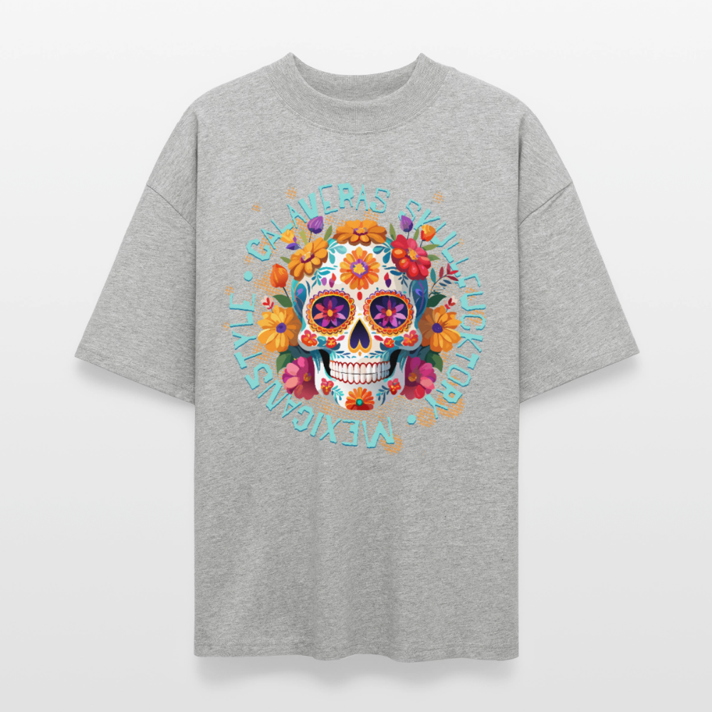 Sugar Skull Blumen – Oversized Unisex Bio T-Shirt - Grau meliert