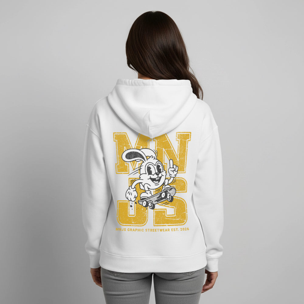 Skate Bunny Design – Oversized Unisex Hoodie - Weiß