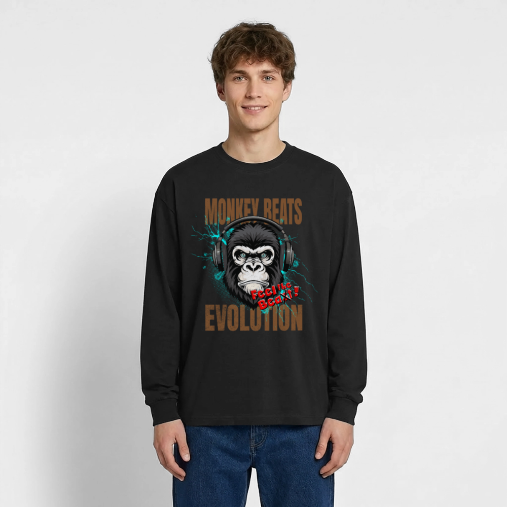 Monkey Beats Design – Oversized Langarmshirt - Schwarz