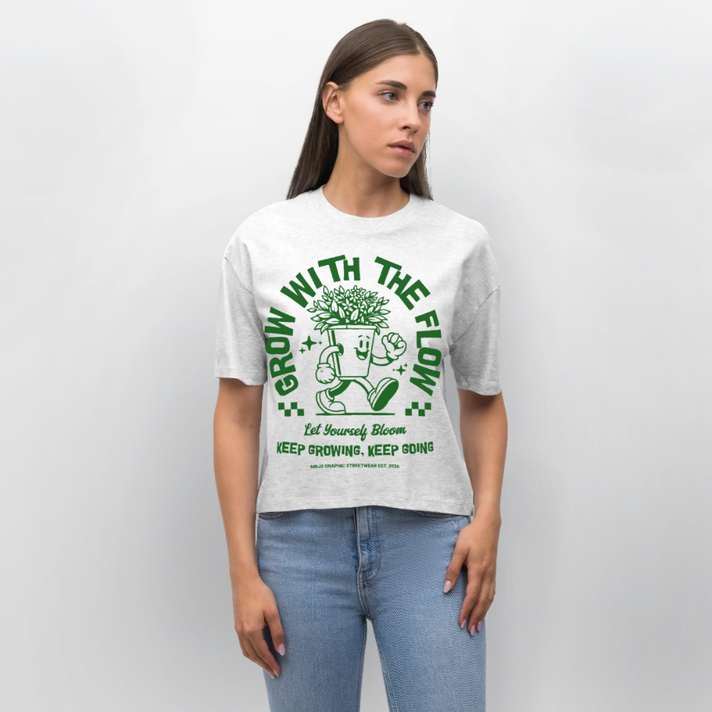 Keep Growing Design – Frauen Boxy Bio-T-Shirt - Weiß meliert