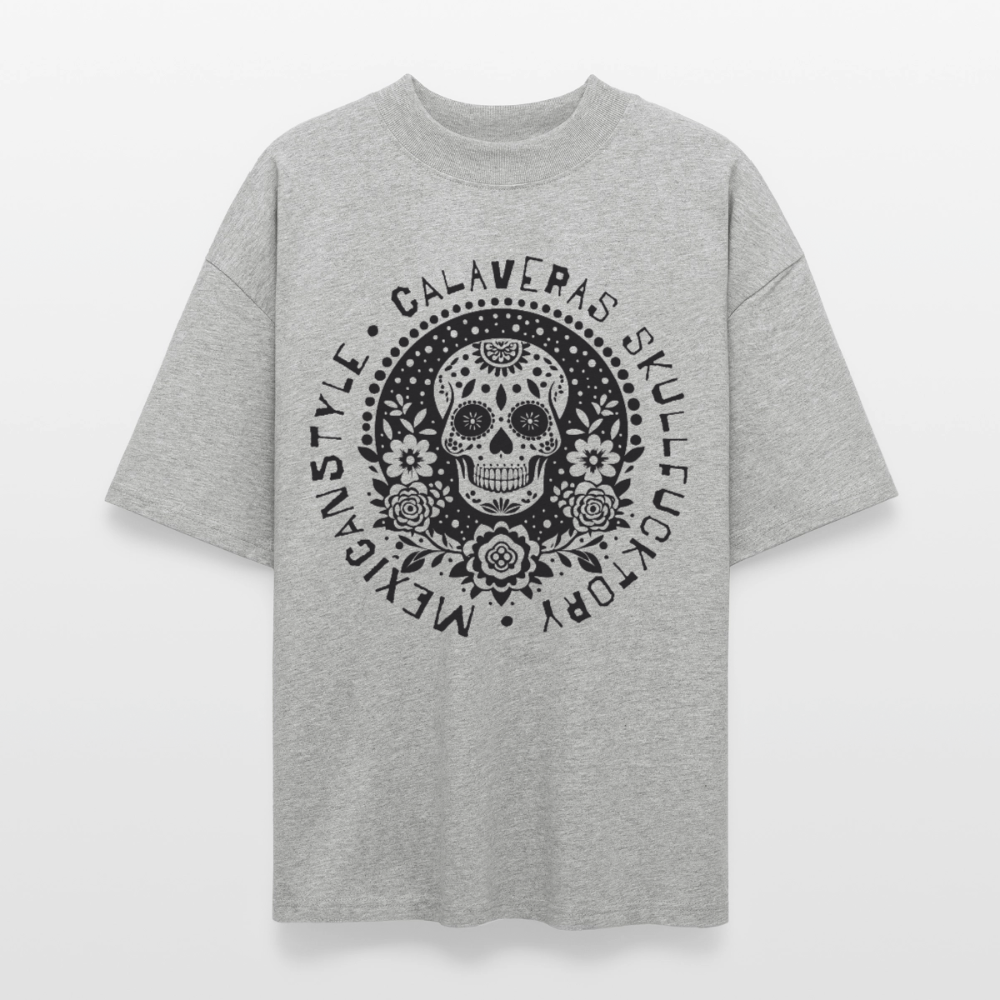 Sugar Skull Black Design - Oversized Unisex Bio T-Shirt - Grau meliert