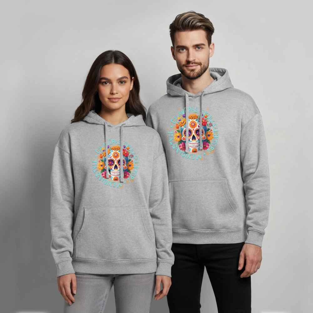 Sugar Skull Blumen Design – Oversized Unisex Hoodie - Grau meliert