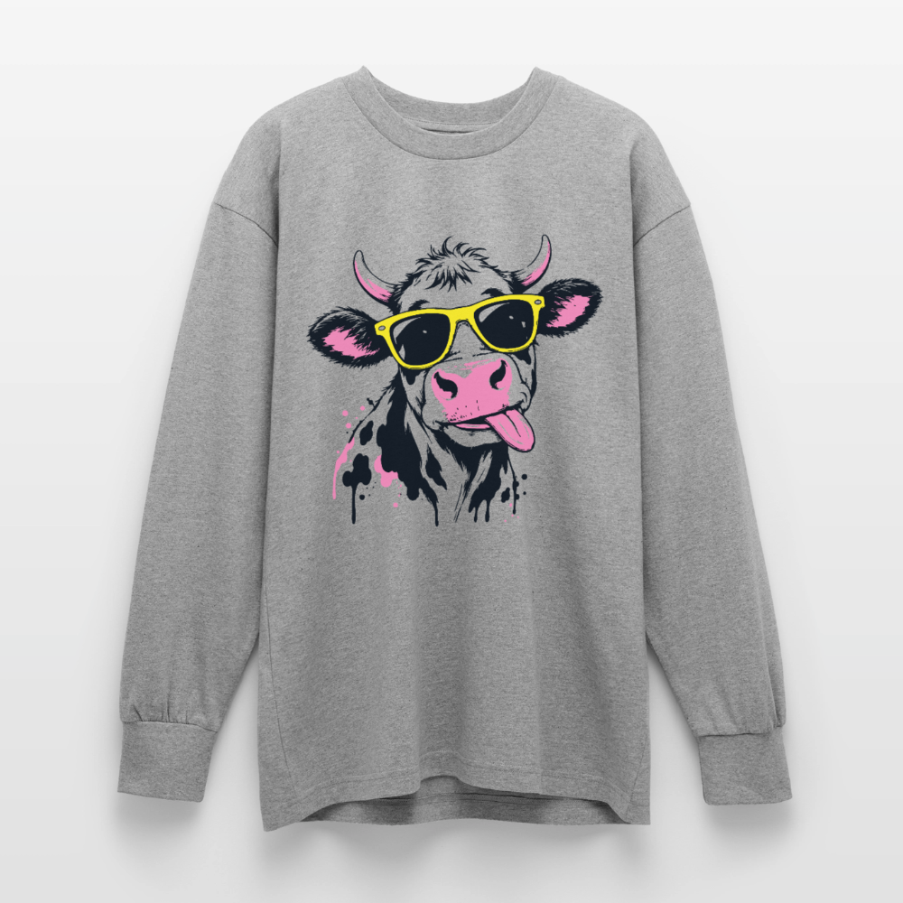 Street Cow Design – Oversized Langarmshirt - Grau meliert