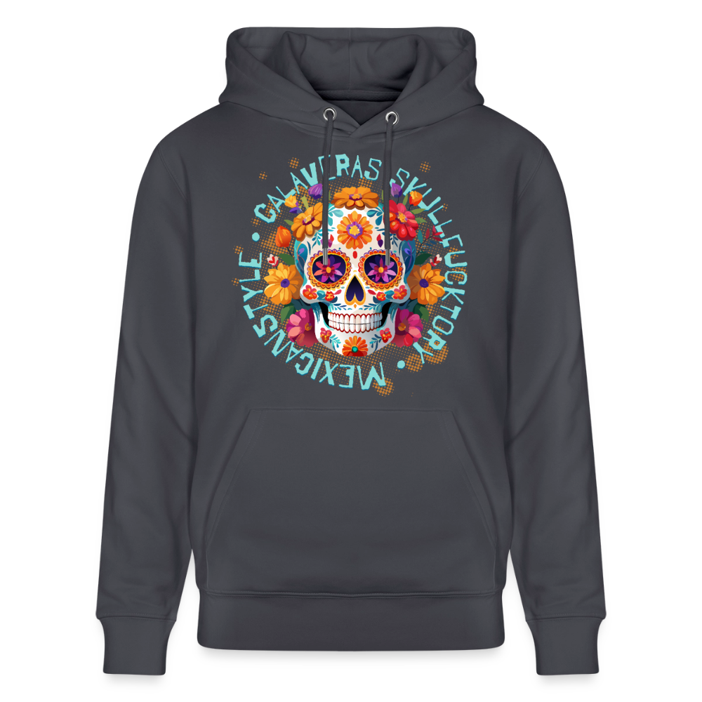 Sugar Skull Blumen Design – Unisex Bio-Hoodie - Indigoblau