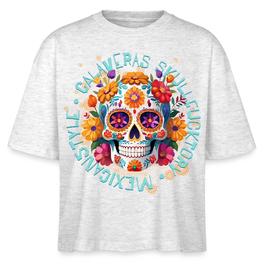 Sugar Skull Blumen Design - Frauen Boxy Bio-T-Shirt - Weiß meliert