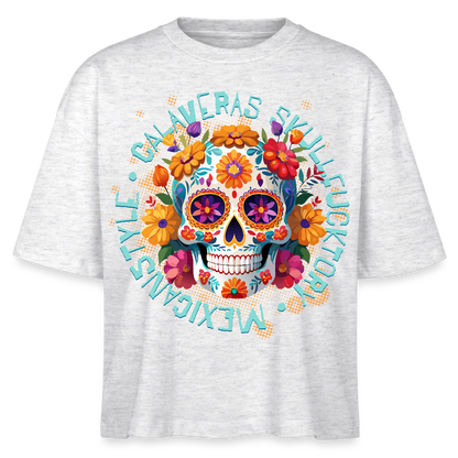 Sugar Skull Blumen Design - Frauen Boxy Bio-T-Shirt - Weiß meliert