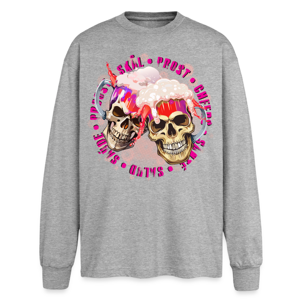 Party Skull Design Pink – Oversized Langarmshirt - Grau meliert