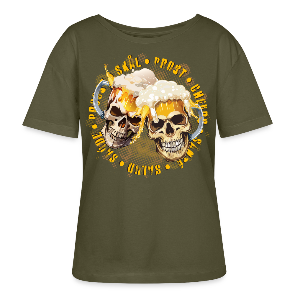 Party Skull Design – Rundhals Frauen Bio-T-Shirt - Khaki