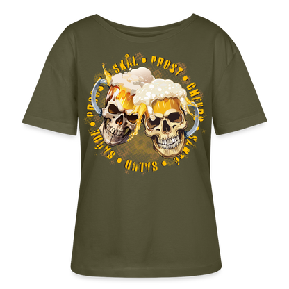 Party Skull Design – Rundhals Frauen Bio-T-Shirt - Khaki