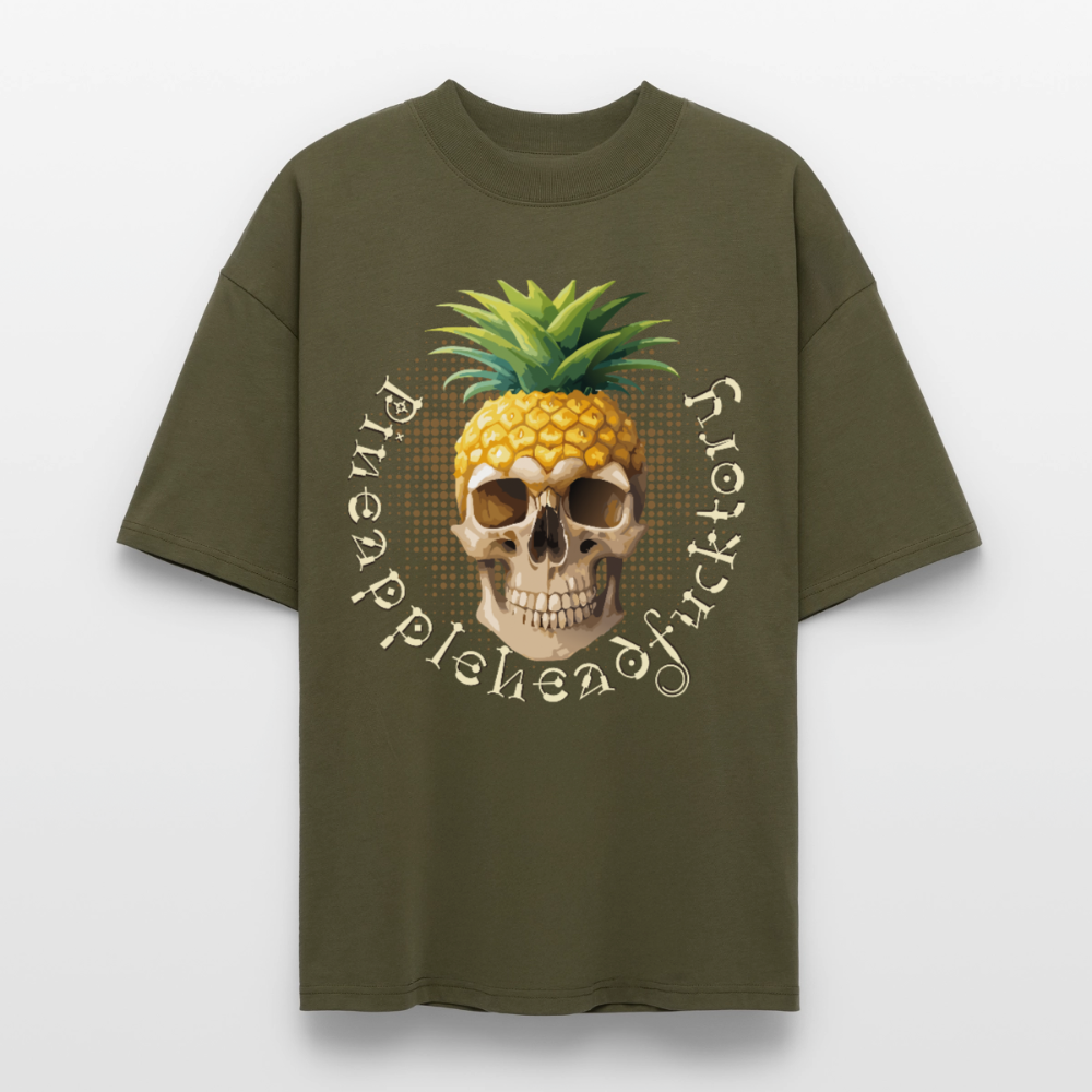 Pineapple Skull Design - Oversized Unisex Bio T-Shirt - Khaki