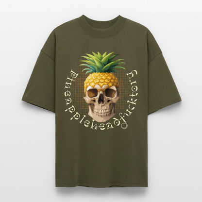 Pineapple Skull Design - Oversized Unisex Bio T-Shirt - Khaki