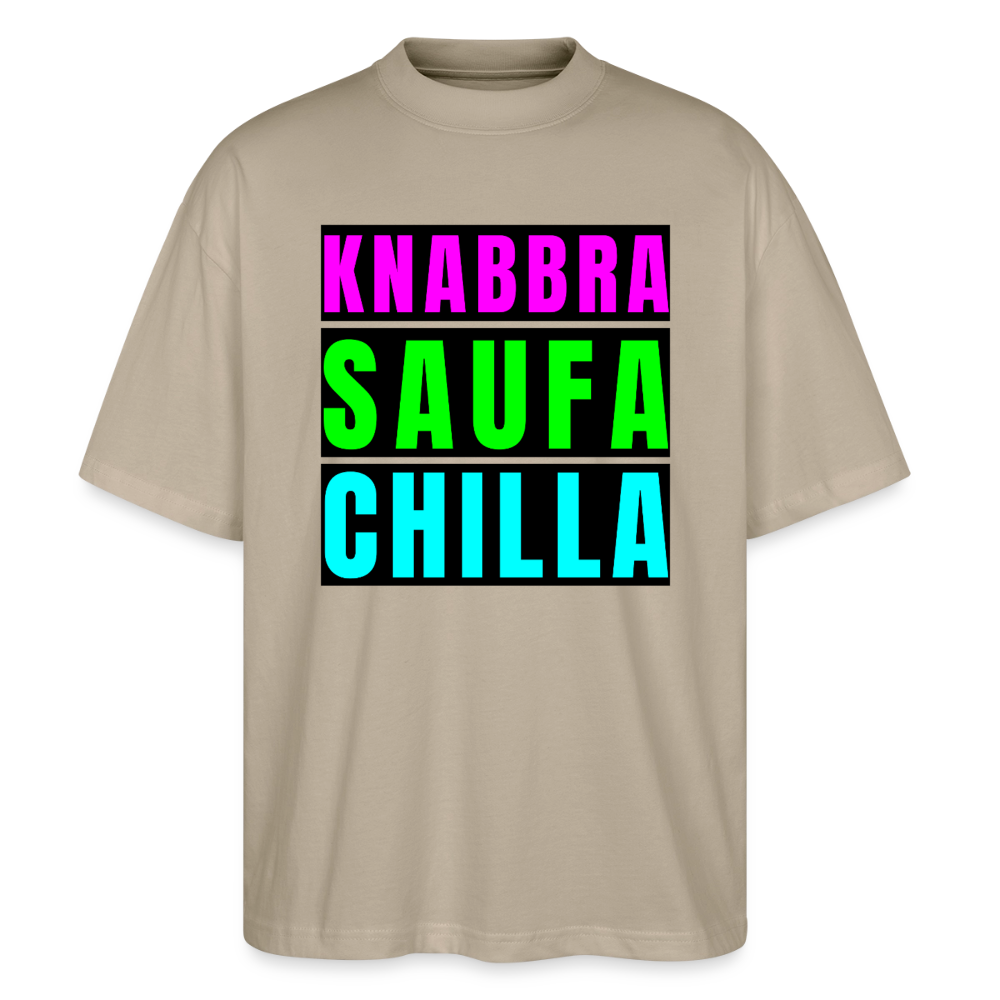 Knabbra Saufa Chilla Design – Oversized Unisex Bio T-Shirt - Steingrau