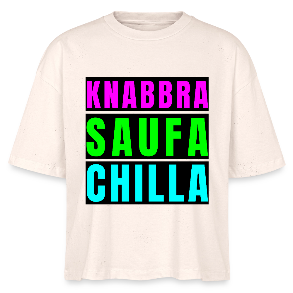 Knabbra Saufa Chilla Design – Frauen Boxy Bio-T-Shirt - Natur