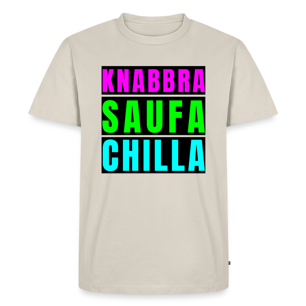 Knabbra Saufa Chilla Design – Männer Premium T-Shirt - Beige