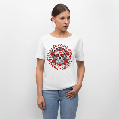 Sugar Skull Rosen Design - Rundhals Frauen Bio-T-Shirt - Weiß