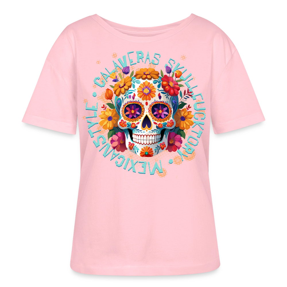 Sugar Skull Blumen Design – Relaxed Rundhals Frauen Bio-T-Shirt - Hellrosa