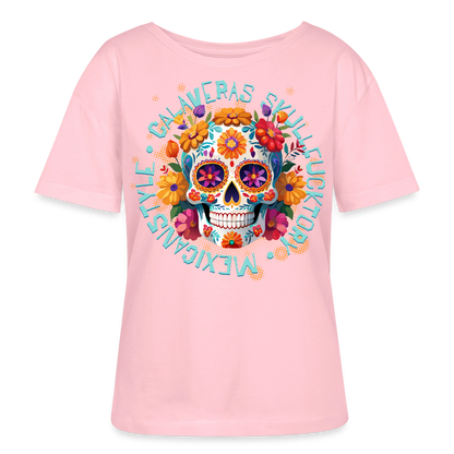 Sugar Skull Blumen Design – Relaxed Rundhals Frauen Bio-T-Shirt - Hellrosa