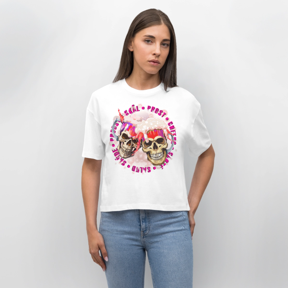 Party Skull Design Pink – Frauen Boxy Bio-T-Shirt - Weiß