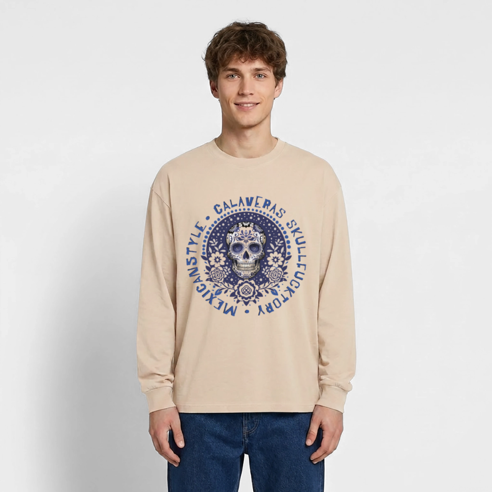 Sugar Skull Blau Design – Oversized Langarmshirt - Sand