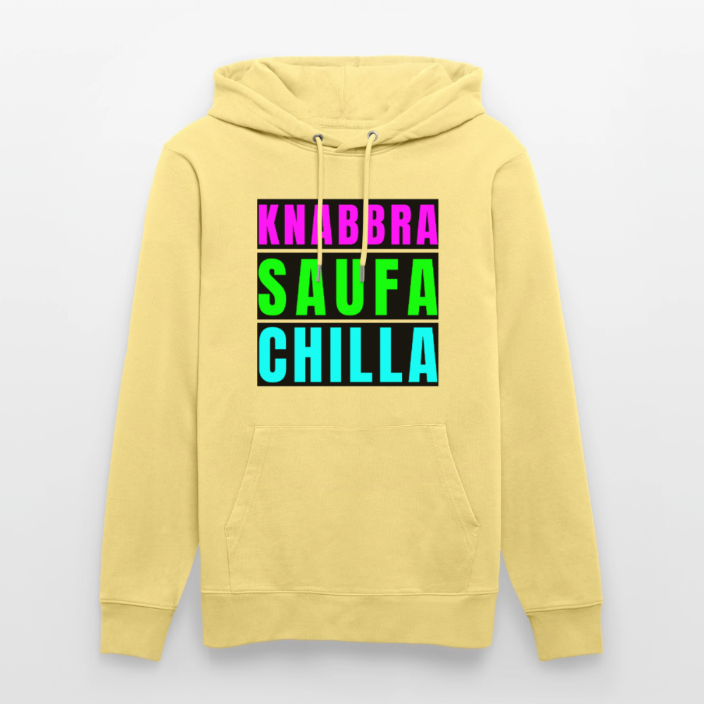 Knabbra Saufa Chilla Design – Unisex Bio-Hoodie - Gelb Viva 