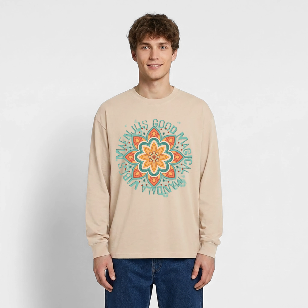 Mandala Türkis Design – Oversized Langarmshirt - Sand