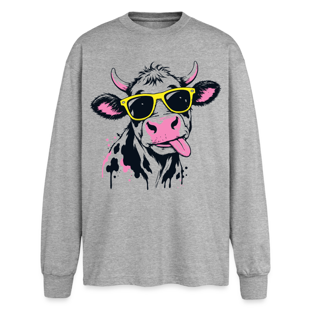 Street Cow Design – Oversized Langarmshirt - Grau meliert