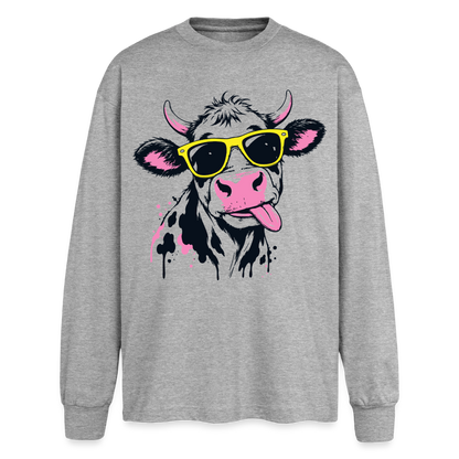 Street Cow Design – Oversized Langarmshirt - Grau meliert