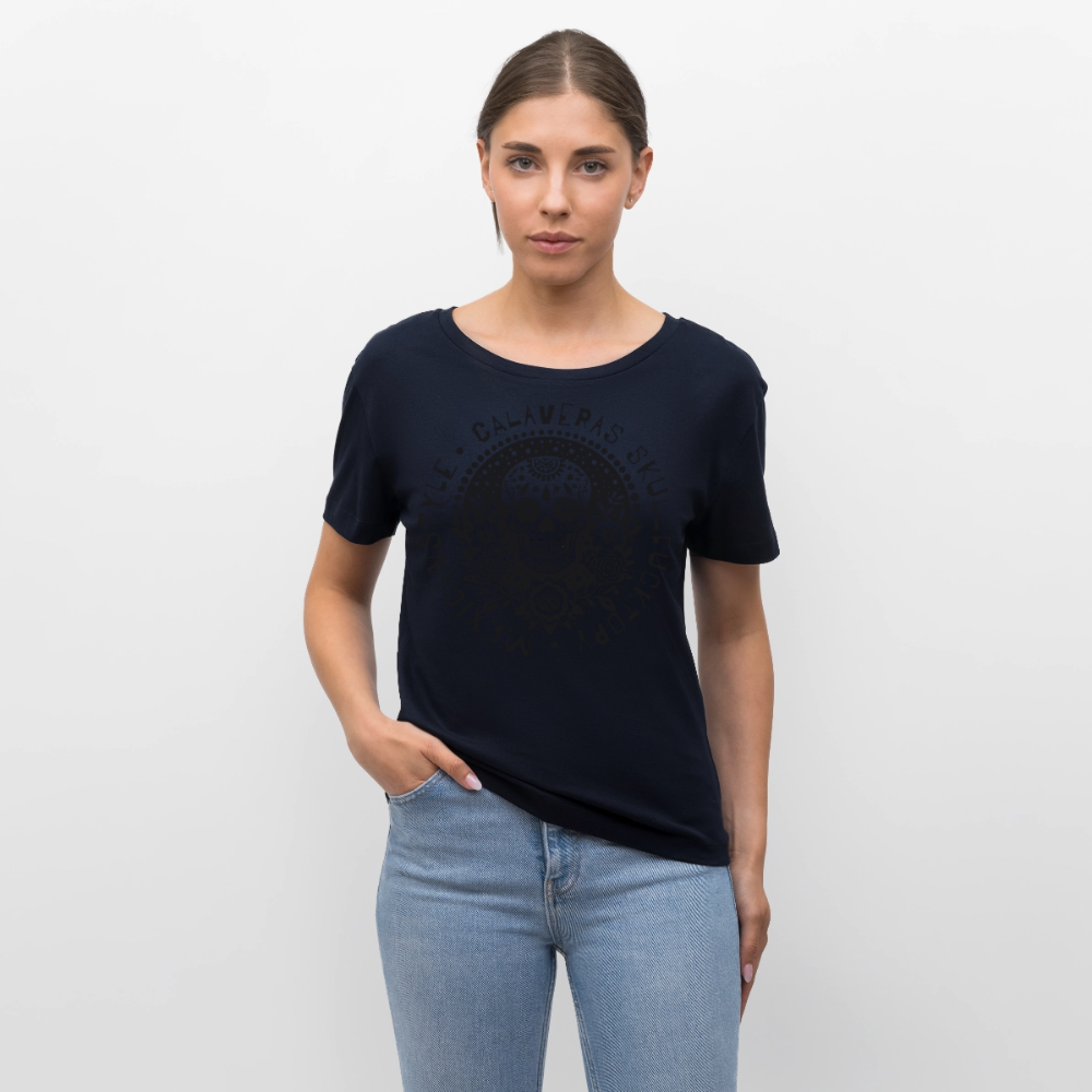 Sugar Skull Black Design - Rundhals Frauen Bio-T-Shirt - Navy