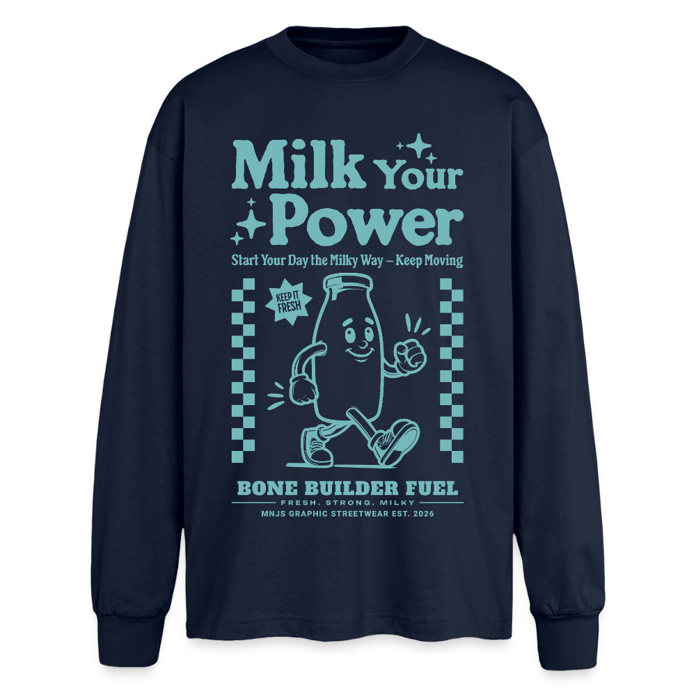 Milk Your Power Design – Oversized Langarmshirt - Navy