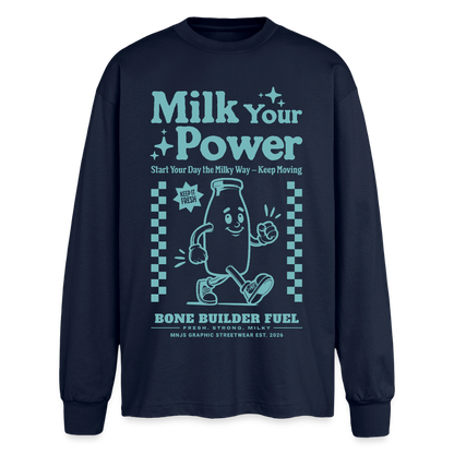 Milk Your Power Design – Oversized Langarmshirt - Navy