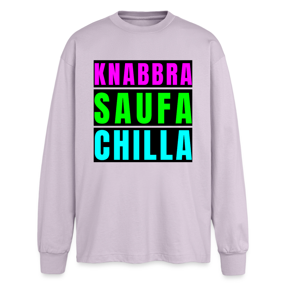 Knabbra Saufa Chilla Design – Oversized Langarmshirt - verblasstes Lila