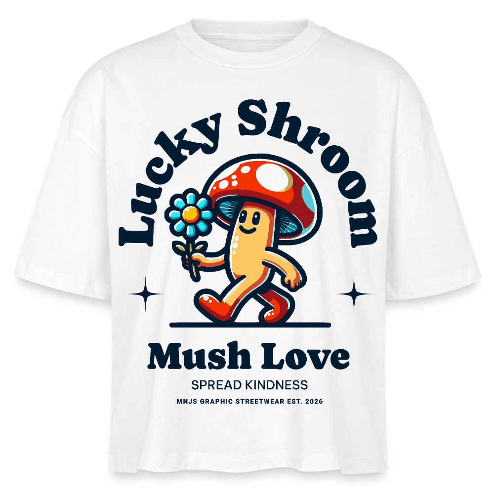 Lucky Shroom Design – Frauen Boxy Bio-T-Shirt - Weiß
