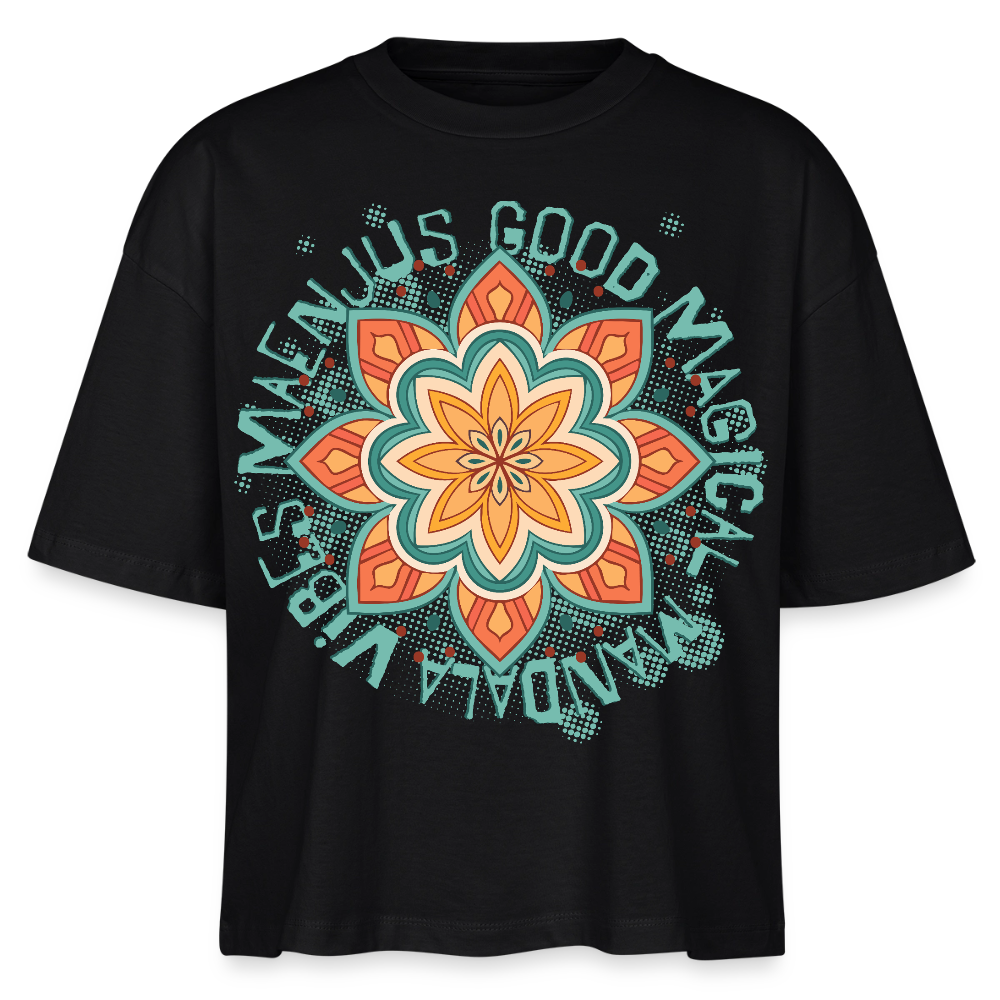 Mandala Türkis Design – Frauen Boxy Bio-T-Shirt - Schwarz