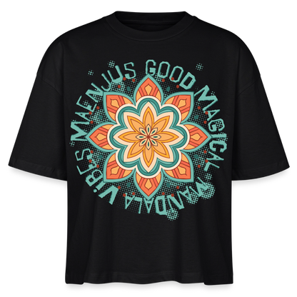 Mandala Türkis Design – Frauen Boxy Bio-T-Shirt - Schwarz