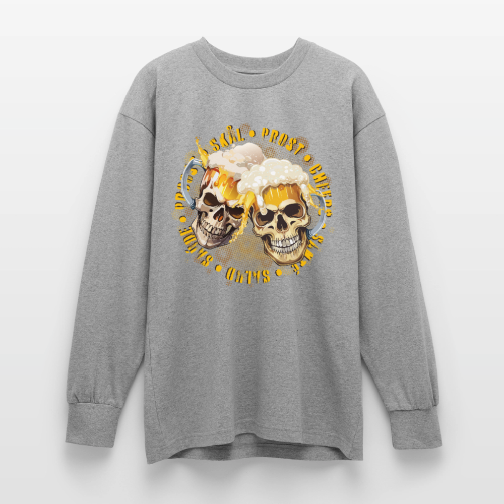 Party Skull Design – Oversized Langarmshirt - Grau meliert