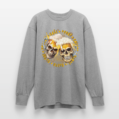 Party Skull Design – Oversized Langarmshirt - Grau meliert