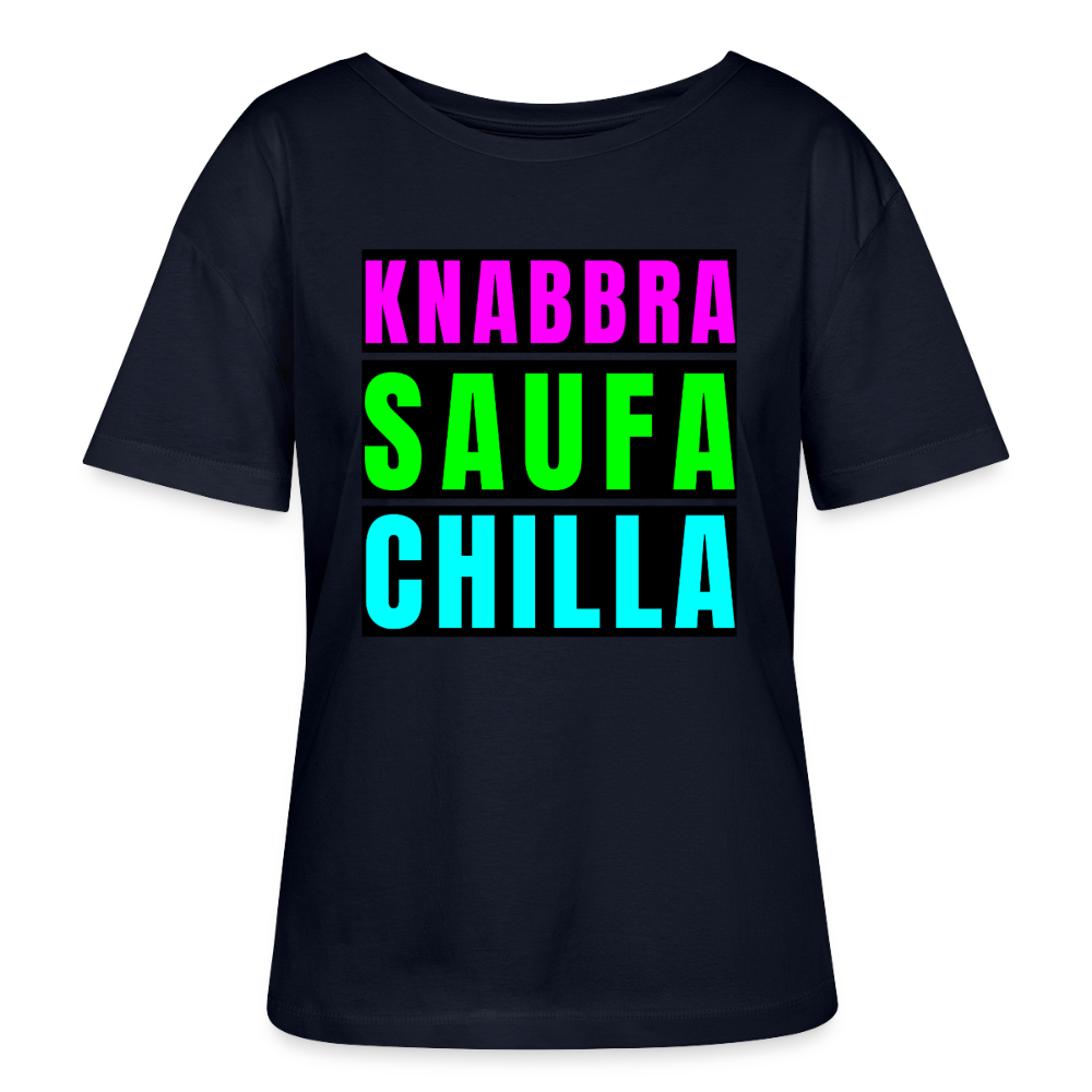 Knabbra Saufa Chilla Design – Rundhals Frauen Bio-T-Shirt - Navy