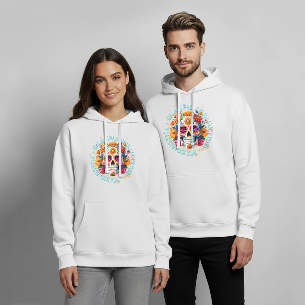Sugar Skull Blumen Design – Oversized Unisex Hoodie - Weiß