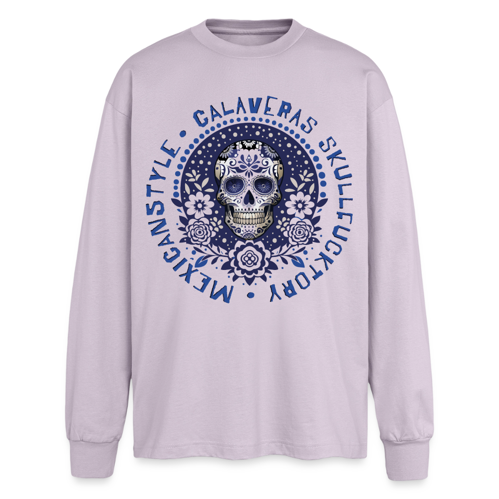 Sugar Skull Blau Design – Oversized Langarmshirt - verblasstes Lila