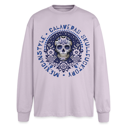 Sugar Skull Blau Design – Oversized Langarmshirt - verblasstes Lila