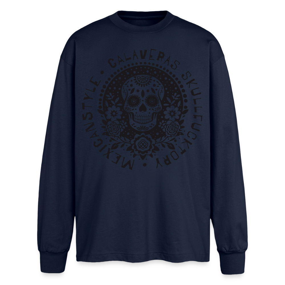 Sugar Skull Black Design - Oversized Langarmshirt - Navy