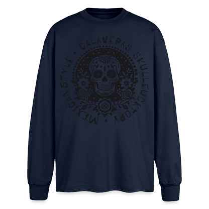 Sugar Skull Black Design - Oversized Langarmshirt - Navy