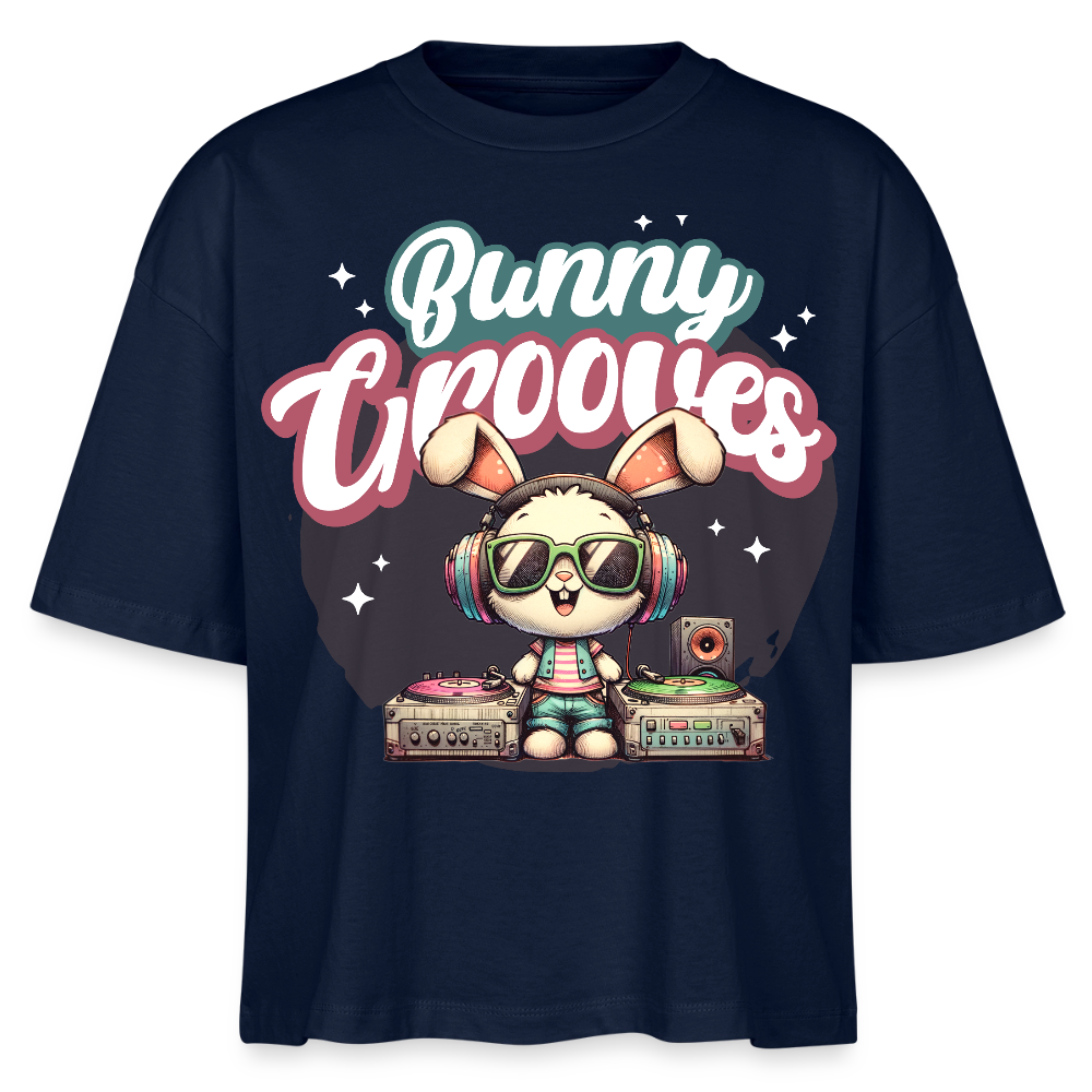 Bunny Grooves Design – Frauen Boxy Bio-T-Shirt - Navy