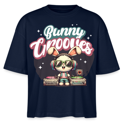 Bunny Grooves Design – Frauen Boxy Bio-T-Shirt - Navy