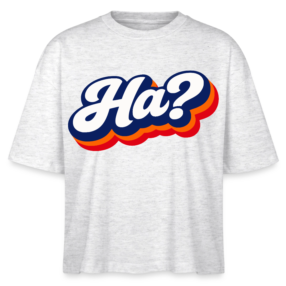 Ha? Design – Frauen Boxy Bio-T-Shirt - Weiß meliert