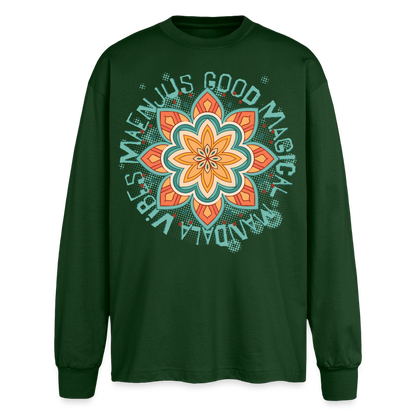 Mandala Türkis Design – Oversized Langarmshirt - Flaschengrün