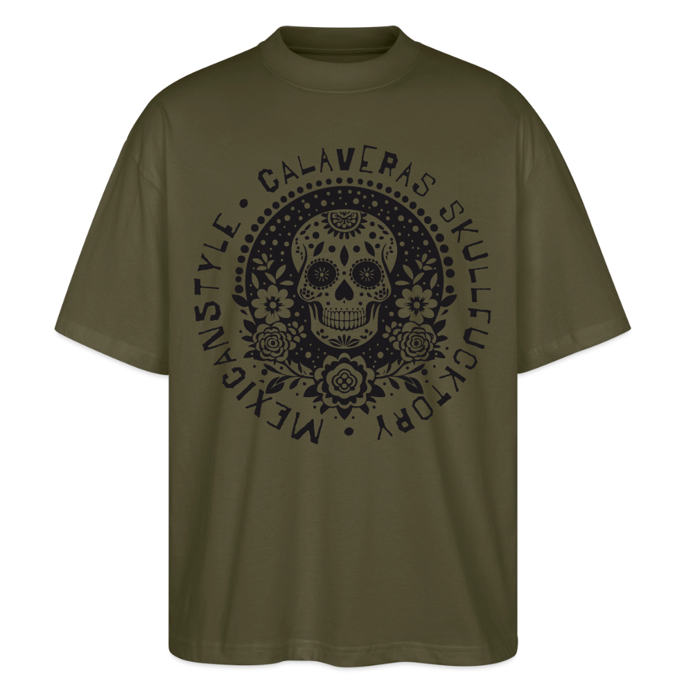 Sugar Skull Black Design - Oversized Unisex Bio T-Shirt - Khaki