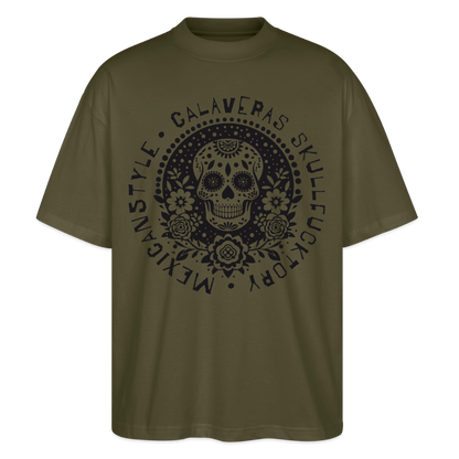 Sugar Skull Black Design - Oversized Unisex Bio T-Shirt - Khaki