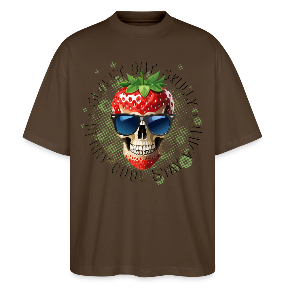 Strawberry Skull Design – Oversized Unisex Bio T-Shirt - Dunkelbraun