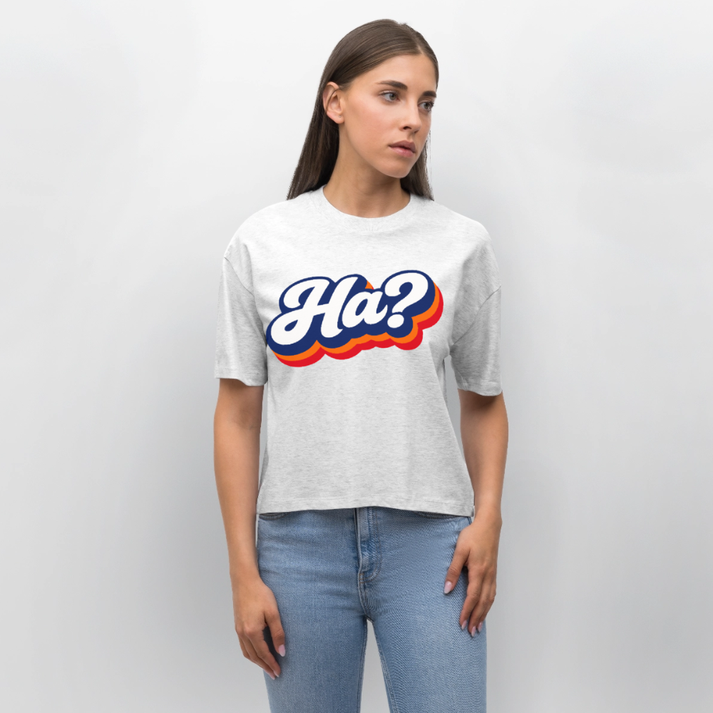 Ha? Design – Frauen Boxy Bio-T-Shirt - Weiß meliert